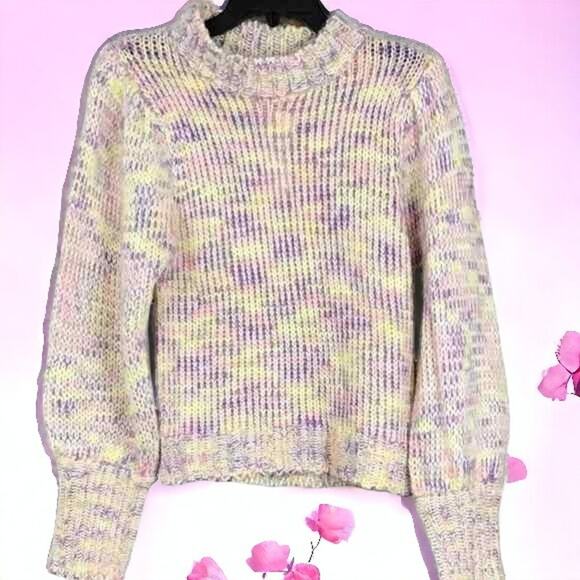 All In Favor Womens Small Pullover Sweater Pink Purple Yellow Marled Mock Neck - Picture 1 of 15